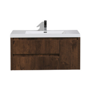Moreno Bath JAD42L Jade 42" Floating Bathroom Vanity Set with Reinforced Acrylic Sink Top (Left Drawer) - Rosewood