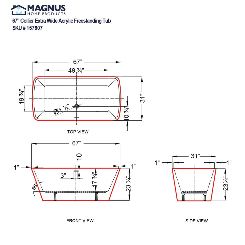 Magnus 157807 67" Collier Acrylic Freestanding Tub with Insulation