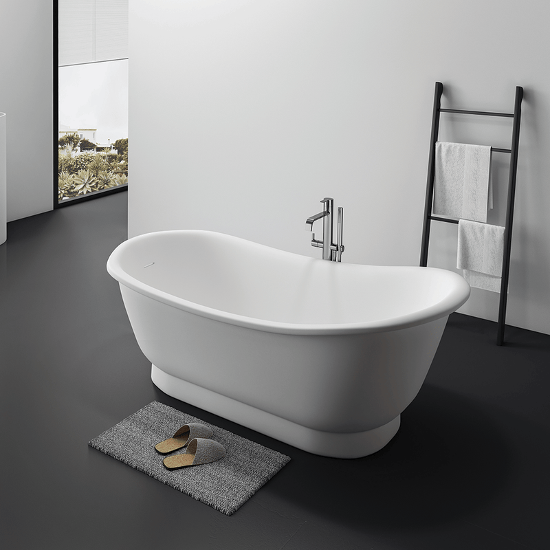 Magnus 137807 67" Jenkins Solid Surface Stone Resin Slipper Freestanding Pedestal Bathtub