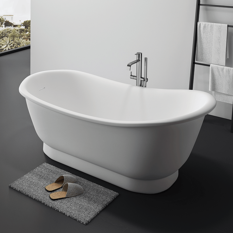 Magnus 137807 67" Jenkins Solid Surface Stone Resin Slipper Freestanding Pedestal Bathtub