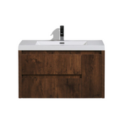 Moreno Bath JAD36L Jade 36" Floating Bathroom Vanity Set with Reinforced Acrylic Sink Top (Left Drawer) - Rosewood
