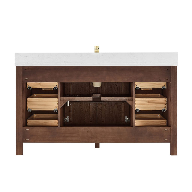 Vinnova 704260-AD-GW Shenzhen 60" Single Sink Bath Vanity in Aged Dark Brown Oak