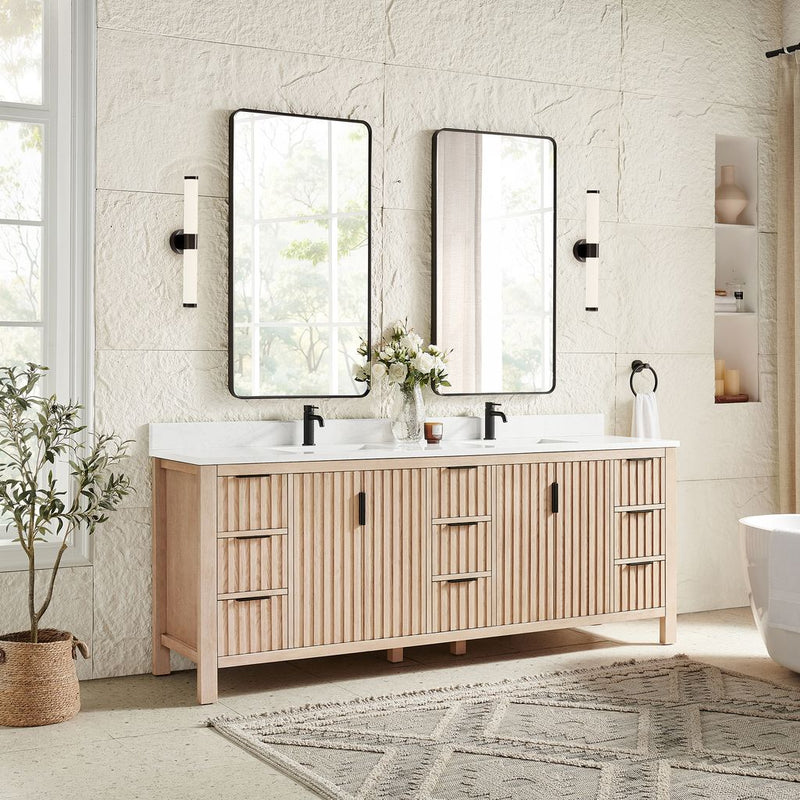 Vinnova 704284-AN-GW Shenzhen 84" Double Sink Bath Vanity in Aged Natural Oak