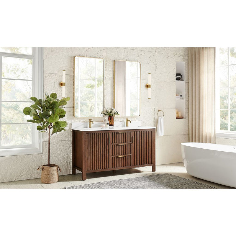 Vinnova 704260M-AD-GW Shenzhen 60M" Double Sink Bath Vanity in Aged Dark Brown Oak