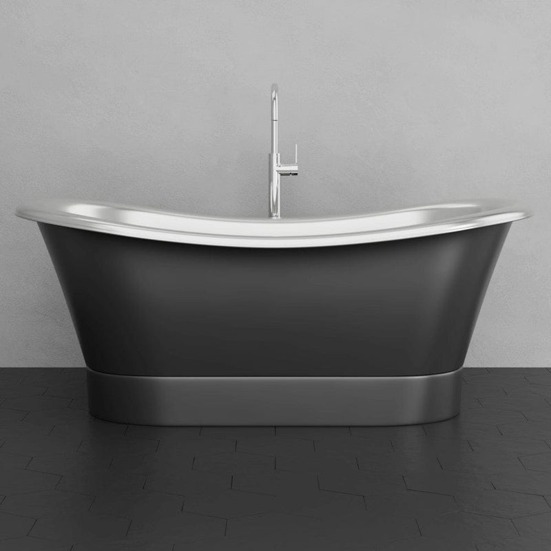 Magnus 157424 70" Gibbon Double Slipper Copper Freestanding Tub - Satin Nickel Interior with Black Exterior
