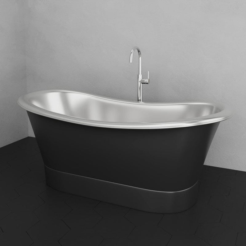 Magnus 157424 70" Gibbon Double Slipper Copper Freestanding Tub - Satin Nickel Interior with Black Exterior