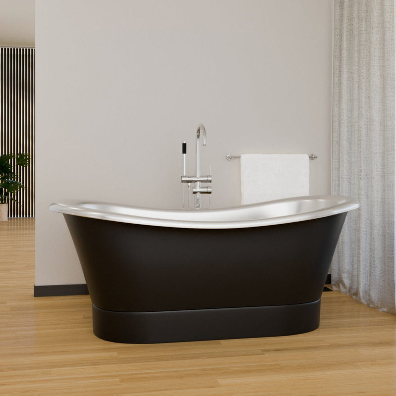 Magnus 157424 70" Gibbon Double Slipper Copper Freestanding Tub - Satin Nickel Interior with Black Exterior