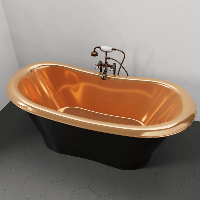 Magnus 117090 70" Kalida Antique Black Copper Double-Slipper Roll-Top Pedestal Tub - Polished Interior - view 5