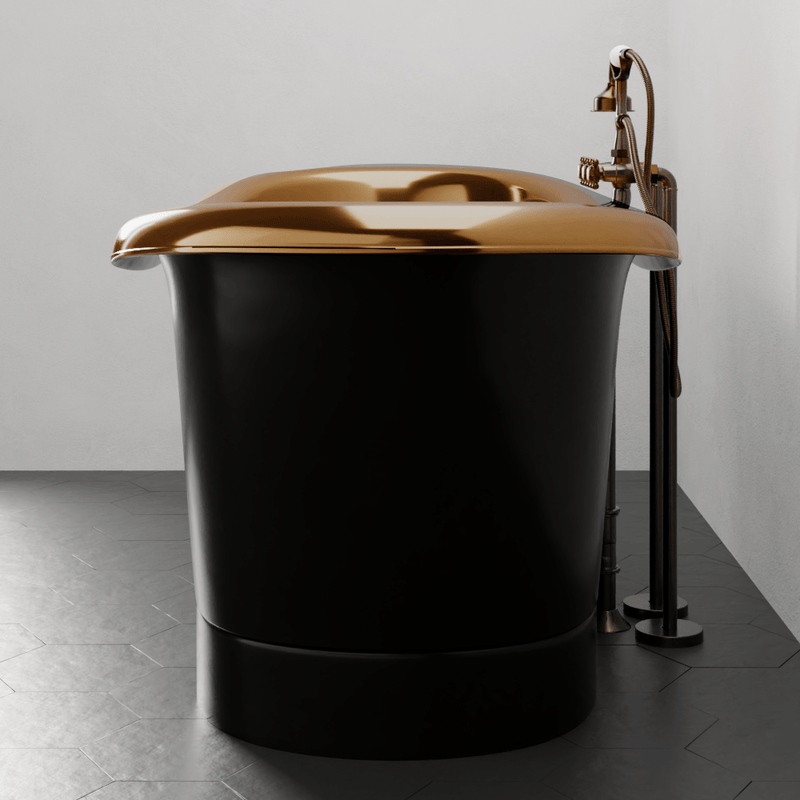 Magnus 117090 70" Kalida Antique Black Copper Double-Slipper Roll-Top Pedestal Tub - Polished Interior - view 3