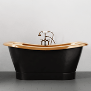 Magnus 117090 70" Kalida Antique Black Copper Double-Slipper Roll-Top Pedestal Tub - Polished Interior - view 2