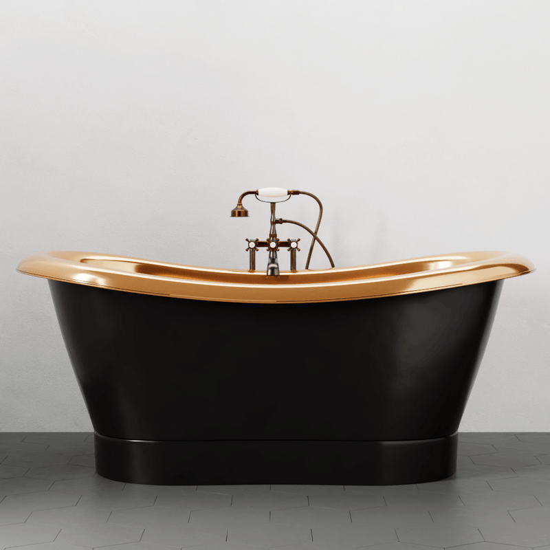 Magnus 117090 70" Kalida Antique Black Copper Double-Slipper Roll-Top Pedestal Tub - Polished Interior - view 2