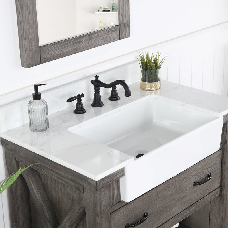 Vinnova 701636-CR-GW Villareal 36" Single Vanity in Classical Grey with Composite Stone Top in White, White Farmhouse Basin
