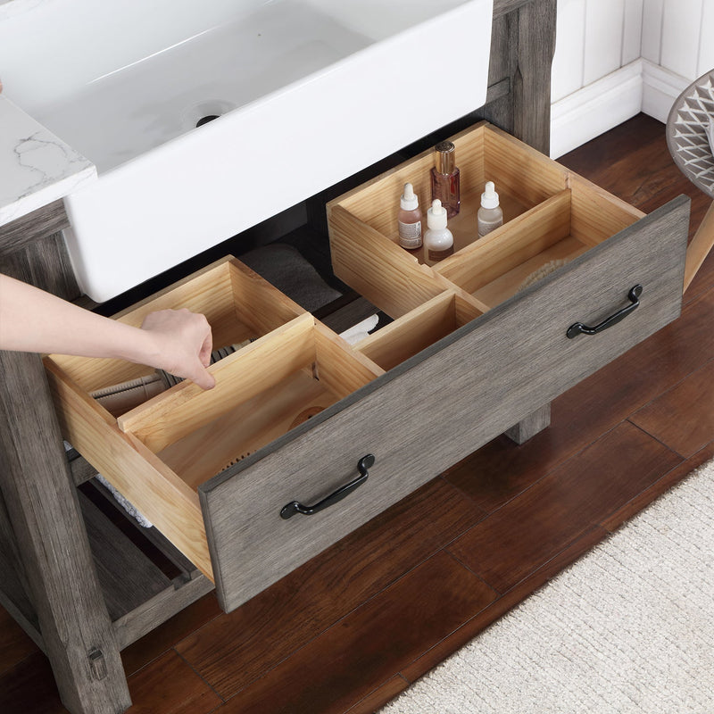 Vinnova 701636-CR-GW Villareal 36" Single Vanity in Classical Grey with Composite Stone Top in White, White Farmhouse Basin