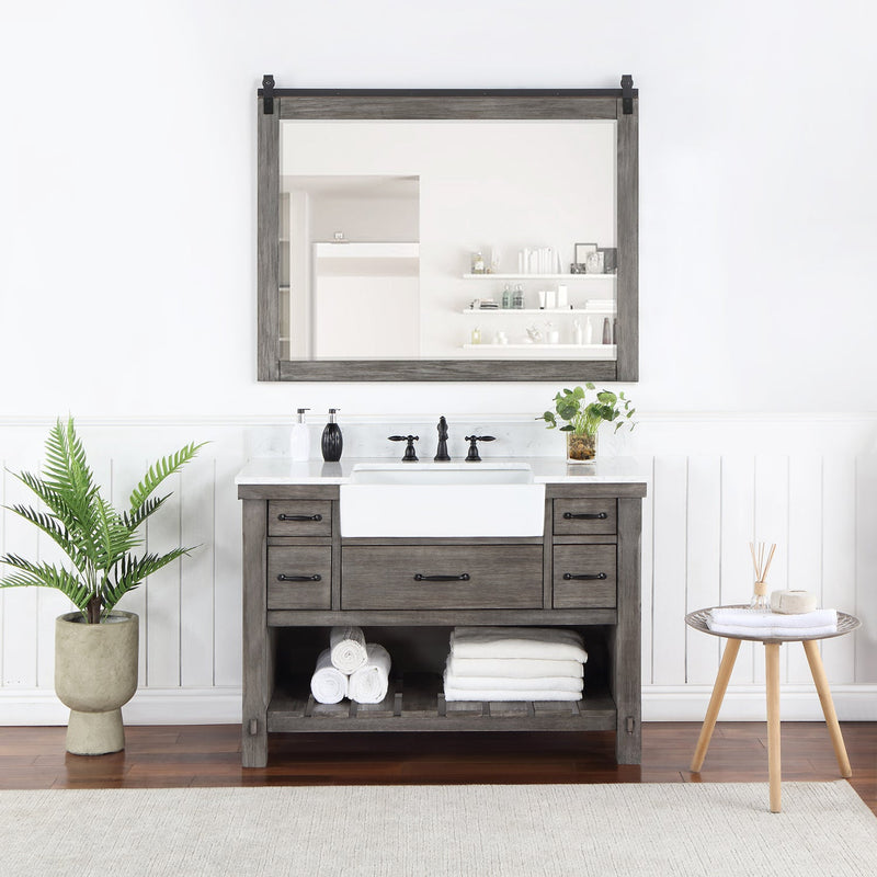 Vinnova 701648-CR-GW Villareal 48" Single Vanity in Classical Grey with Composite Stone Top in White, White Farmhouse Basin
