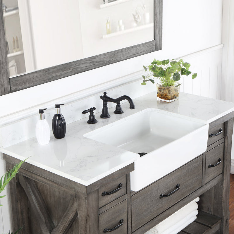 Vinnova 701648-CR-GW Villareal 48" Single Vanity in Classical Grey with Composite Stone Top in White, White Farmhouse Basin