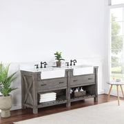 Vinnova 701672-CR-GW Villareal 72" Double Vanity in Classical Grey with Composite Stone Top in White, White Farmhouse Basin - view 4