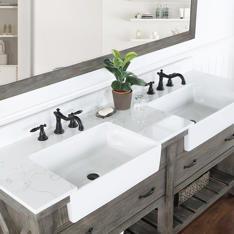 Vinnova 701672-CR-GW Villareal 72" Double Vanity in Classical Grey with Composite Stone Top in White, White Farmhouse Basin - view 5