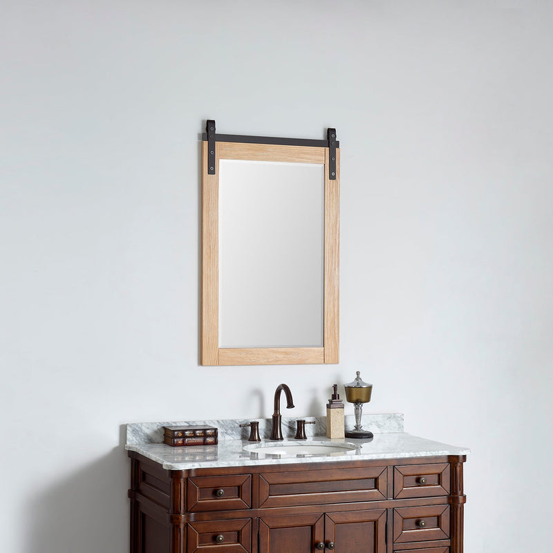 Vinnova 701724-MIR-WP Cortes 24" Rectangular Bathroom Vanity Barndoor Wall Mount Mirror in Pine