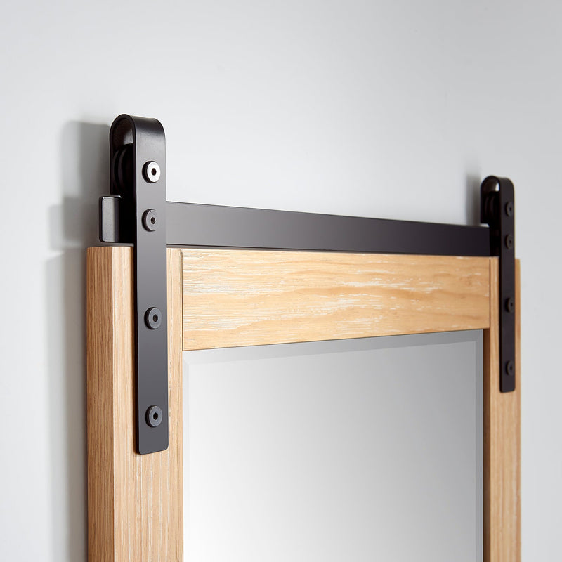 Vinnova 701724-MIR-WP Cortes 24" Rectangular Bathroom Vanity Barndoor Wall Mount Mirror in Pine