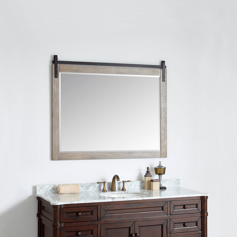 Vinnova 701748-MIR-CR Cortes 48" Rectangular Bathroom Vanity Barndoor Wall Mount Mirror in Grey
