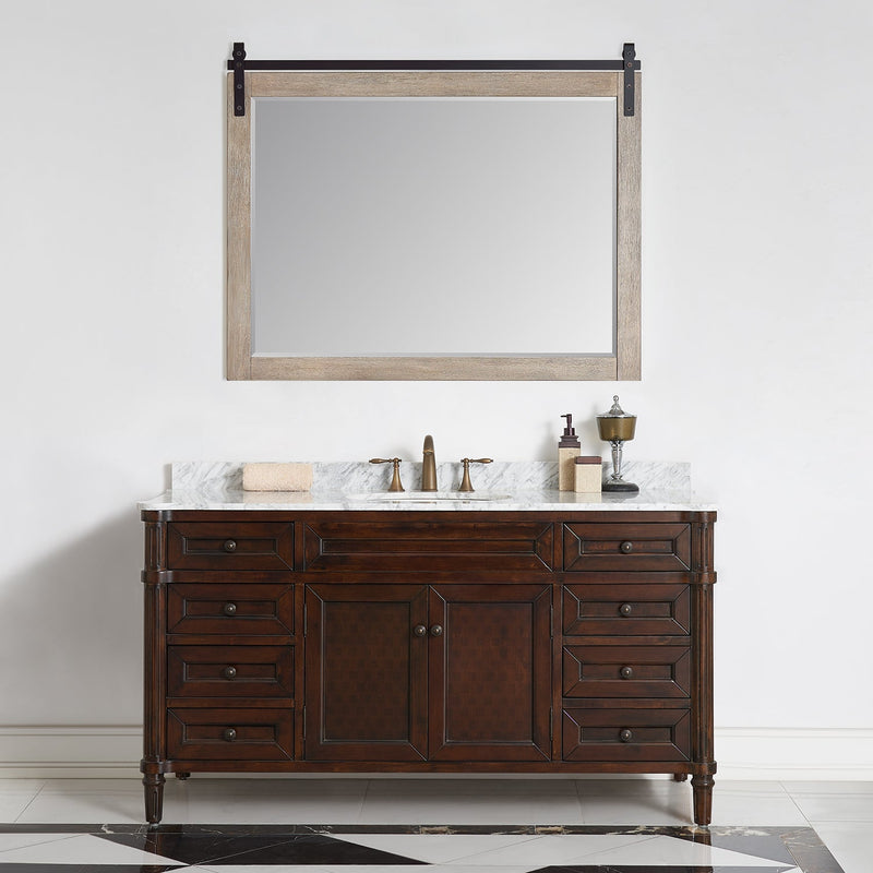 Vinnova 701748-MIR-CR Cortes 48" Rectangular Bathroom Vanity Barndoor Wall Mount Mirror in Grey