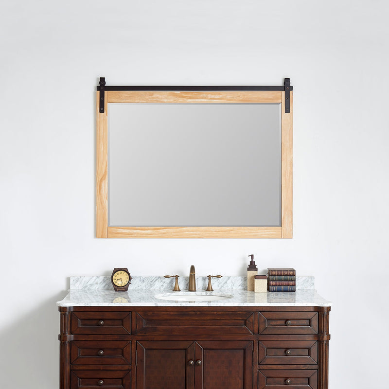 Vinnova 701748-MIR-WP Cortes 48" Rectangular Bathroom Vanity Barndoor Wall Mount Mirror in Pine