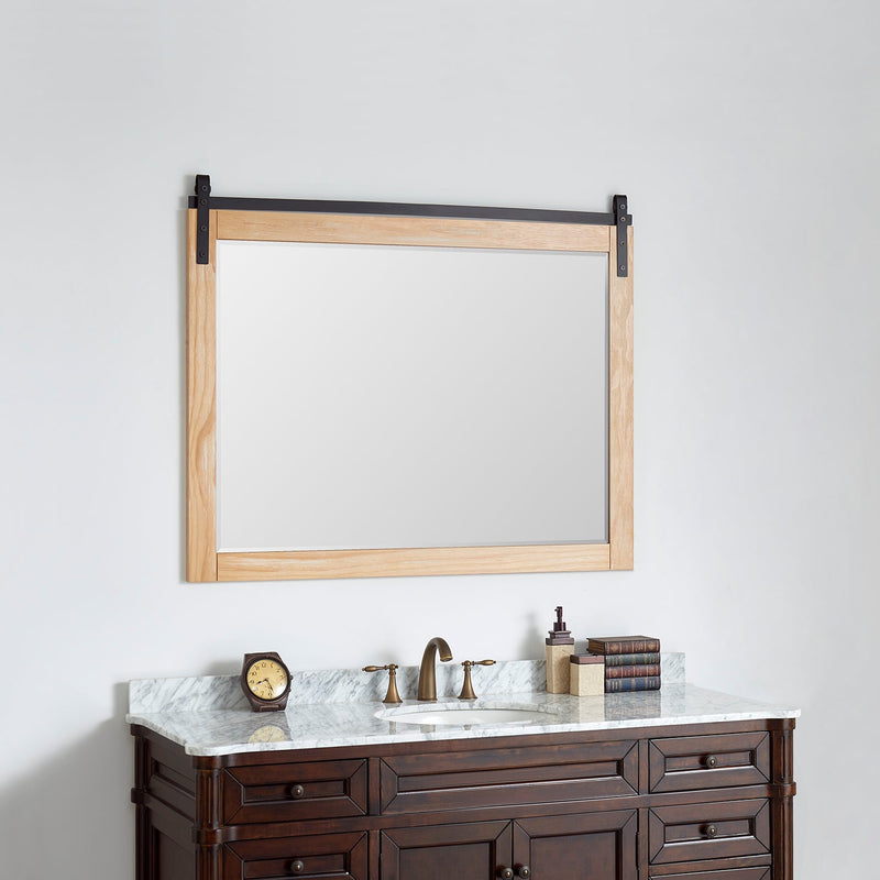Vinnova 701748-MIR-WP Cortes 48" Rectangular Bathroom Vanity Barndoor Wall Mount Mirror in Pine