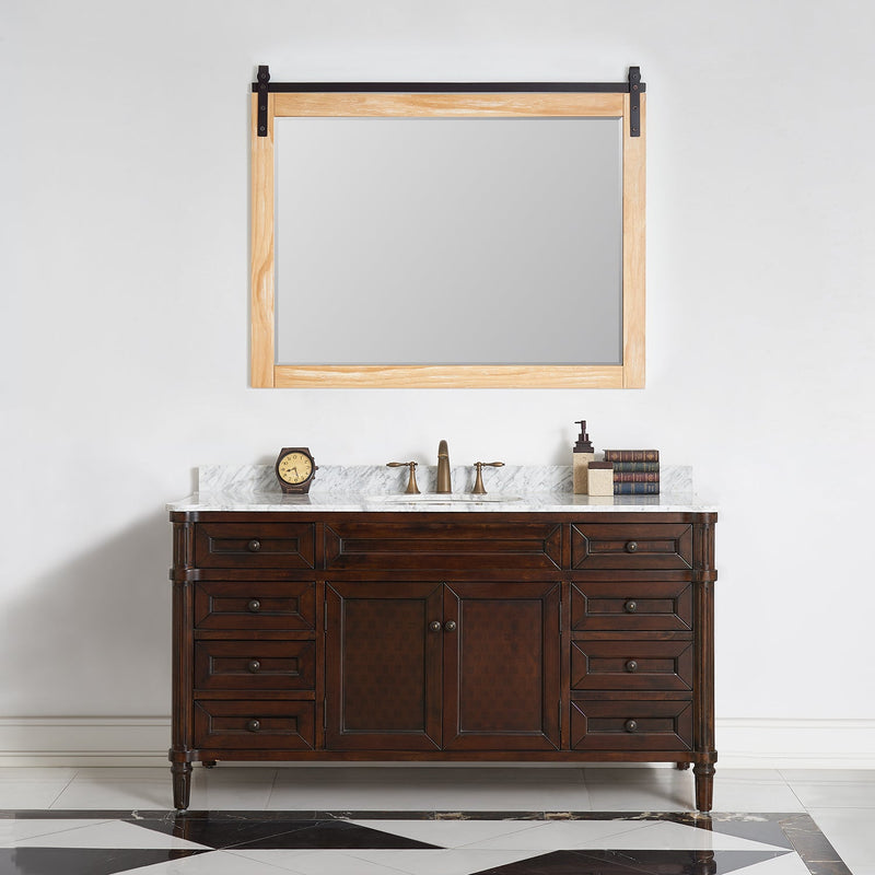 Vinnova 701748-MIR-WP Cortes 48" Rectangular Bathroom Vanity Barndoor Wall Mount Mirror in Pine