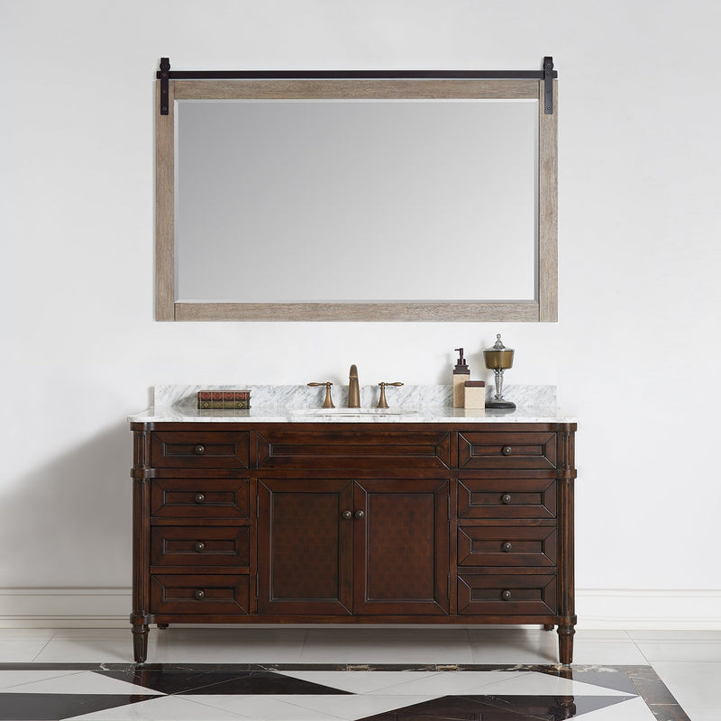 Vinnova 701760-MIR-CR Cortes 60" Rectangular Bathroom Vanity Barndoor Wall Mount Mirror in Grey