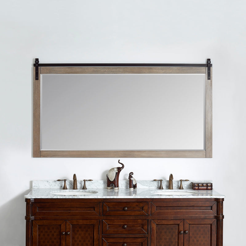 Vinnova 701772-MIR-CR Cortes 72" Rectangular Bathroom Vanity Barndoor Wall Mount Mirror in Grey