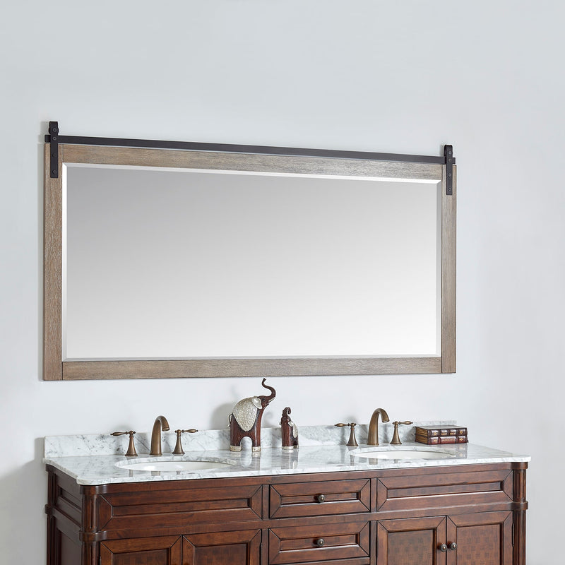 Vinnova 701772-MIR-CR Cortes 72" Rectangular Bathroom Vanity Barndoor Wall Mount Mirror in Grey