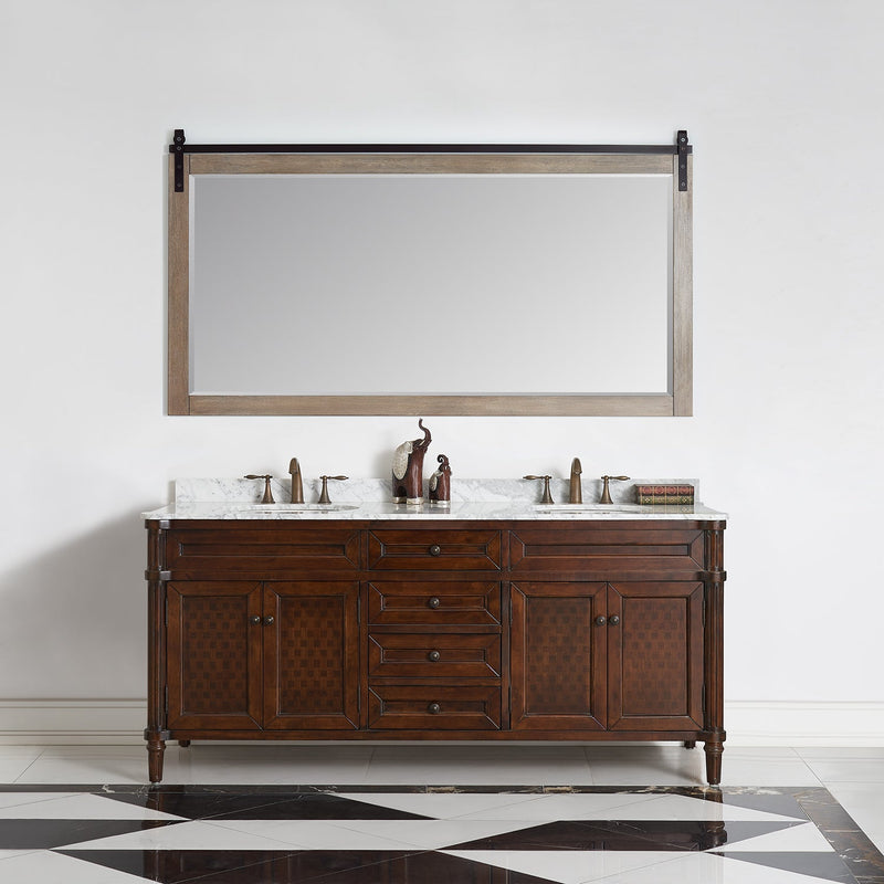 Vinnova 701772-MIR-CR Cortes 72" Rectangular Bathroom Vanity Barndoor Wall Mount Mirror in Grey