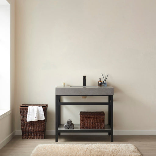 Vinnova 702536-TB-WK Funes 36" Single Sink Bath Vanity in Matte Black Metal Support with Grey Sintered Stone Top - view 2