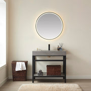 Vinnova 702536-TB-WK Funes 36" Single Sink Bath Vanity in Matte Black Metal Support with Grey Sintered Stone Top