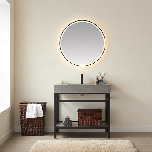 Vinnova 702536-TB-WK Funes 36" Single Sink Bath Vanity in Matte Black Metal Support with Grey Sintered Stone Top