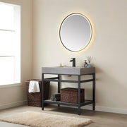 Vinnova 702536-TB-WK Funes 36" Single Sink Bath Vanity in Matte Black Metal Support with Grey Sintered Stone Top - view 3