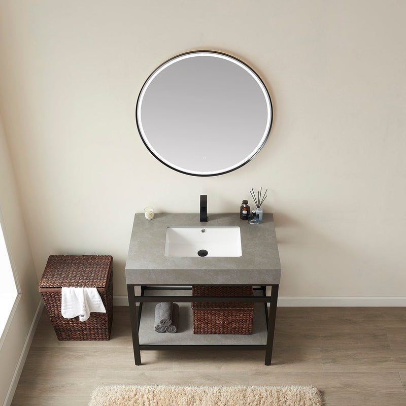 Vinnova 702536-TB-WK Funes 36" Single Sink Bath Vanity in Matte Black Metal Support with Grey Sintered Stone Top - view 8