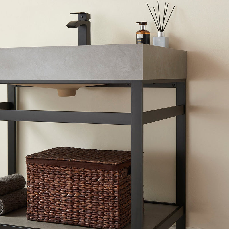 Vinnova 702536-TB-WK Funes 36" Single Sink Bath Vanity in Matte Black Metal Support with Grey Sintered Stone Top - view 6