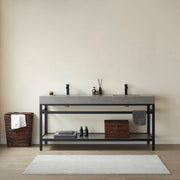 Vinnova 702572-TB-WK Funes 72" Double Sink Bath Vanity in Matte Black Metal Support with Grey Sintered Stone Top - view 2