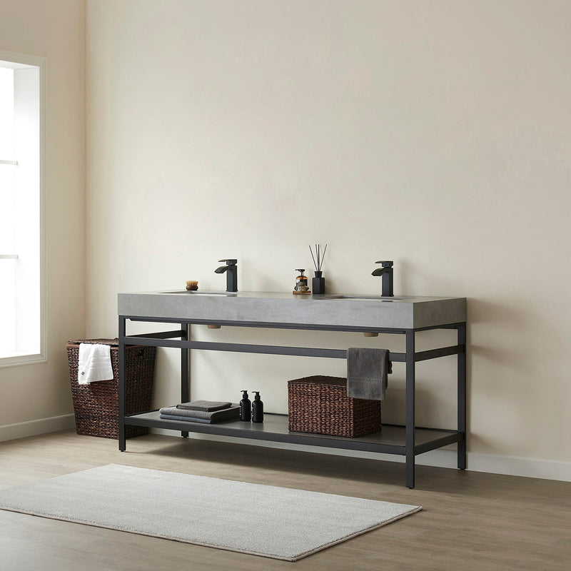 Vinnova 702572-TB-WK Funes 72" Double Sink Bath Vanity in Matte Black Metal Support with Grey Sintered Stone Top - view 4