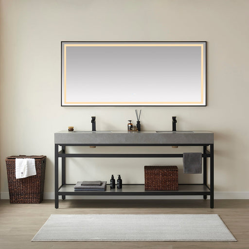 Vinnova 702572-TB-WK Funes 72" Double Sink Bath Vanity in Matte Black Metal Support