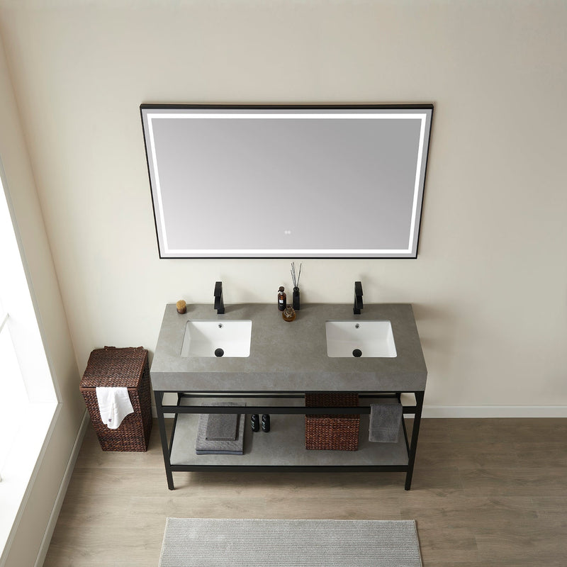 Vinnova 702572-TB-WK Funes 72" Double Sink Bath Vanity in Matte Black Metal Support with Grey Sintered Stone Top - view 8