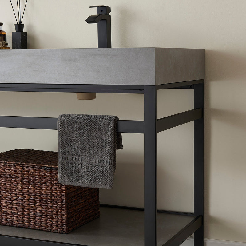Vinnova 702572-TB-WK Funes 72" Double Sink Bath Vanity in Matte Black Metal Support with Grey Sintered Stone Top - view 6