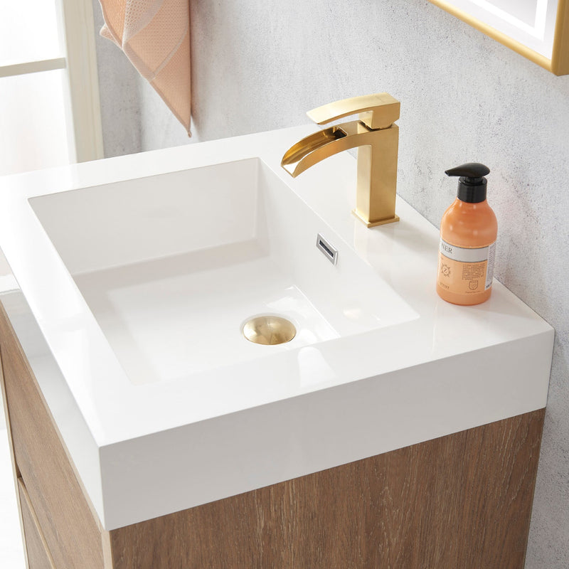 Vinnova 703024-NO-WH Huesca 24" Single Sink Bath Vanity in North American Oak with White Composite Integral Square Sink Top