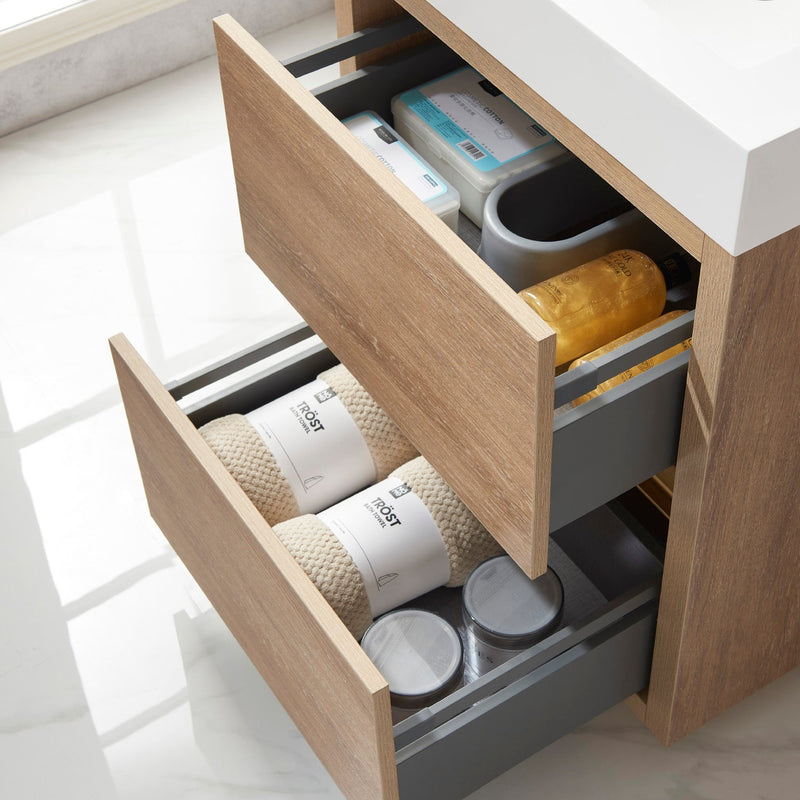 Vinnova 703024-NO-WH Huesca 24" Single Sink Bath Vanity in North American Oak with White Composite Integral Square Sink Top
