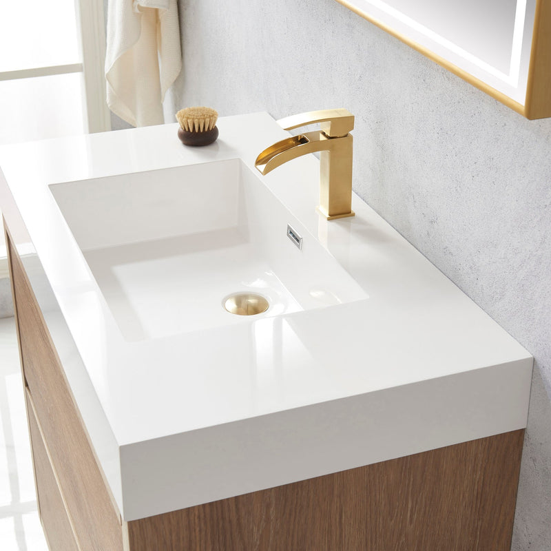 Vinnova 703036-NO-WH Huesca 36" Single Sink Bath Vanity in North American Oak with White Composite Integral Square Sink Top