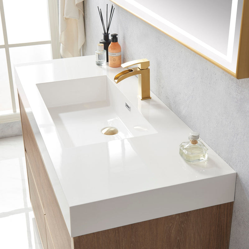 Vinnova 703048-NO-WH Huesca 48" Single Sink Bath Vanity in North American Oak with White Composite Integral Square Sink Top