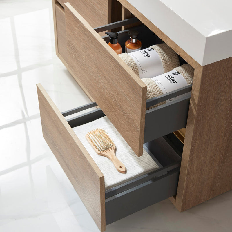Vinnova 703048-NO-WH Huesca 48" Single Sink Bath Vanity in North American Oak with White Composite Integral Square Sink Top