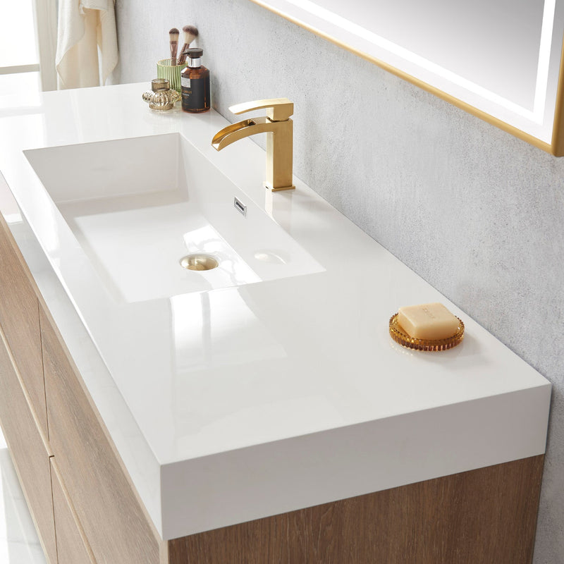 Vinnova 703060-NO-WH Huesca 60" Single Sink Bath Vanity in North American Oak with White Composite Integral Square Sink Top