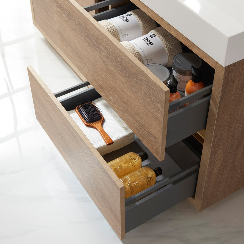 Vinnova 703060-NO-WH Huesca 60" Single Sink Bath Vanity in North American Oak with White Composite Integral Square Sink Top
